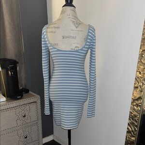 American Eagle Outfitters Light Blue & White Striped Long Sleeve Scoop Dress